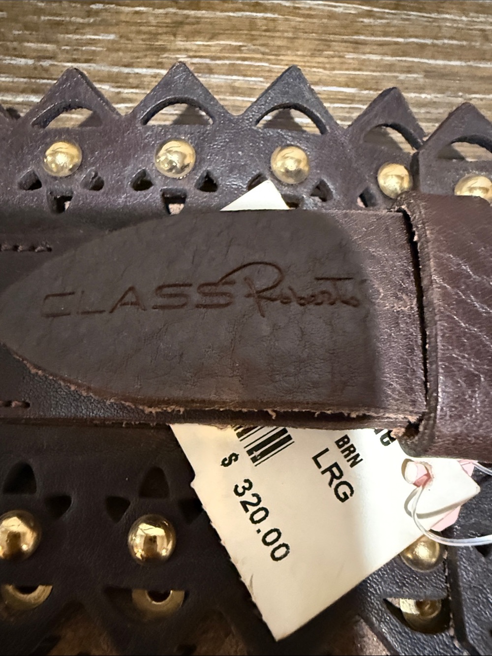 Class Roberto Cavalli Brown Leather Cutout Belt with Gold Studs